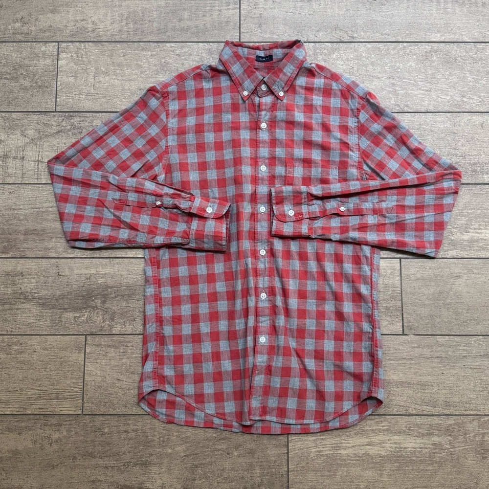 J. Crew Red/Grey Slim Button-down